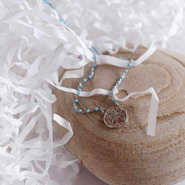 Collana Fiorino con catena smaltata turchese