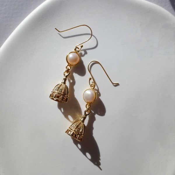 Orecchini Cupola in Argento placcato Oro con Perla