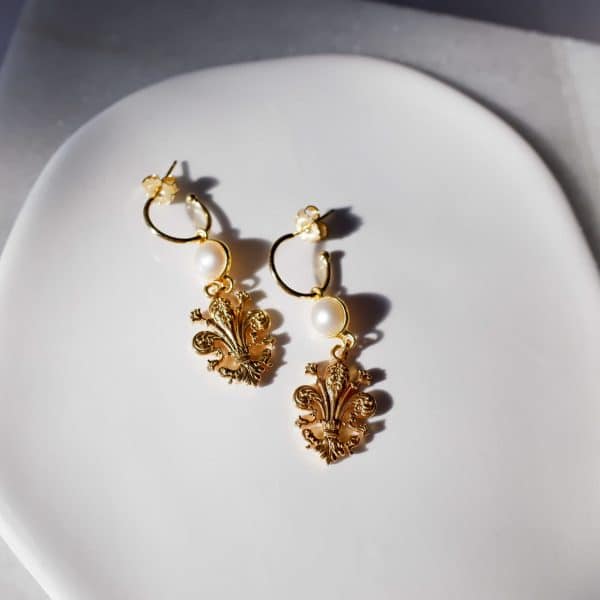 Orecchini Rimovibili Giglio Fiorentino in Argento placcato oro