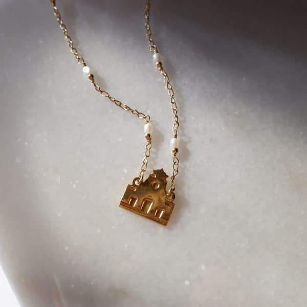 Collana Santo Spirito in Argento 925 Placcato Oro 18kt con Perle di Fiume